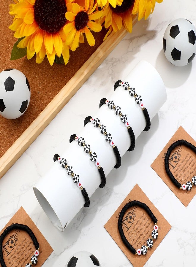 Ecation 20 Set Soccer Bracelets Team Gift Bulk Adjustable Sport Bead Ball Charm Bracelet with Inspirational Card for Sport Soccer Ball Team Lovers Players Gifts Birthday Party Favors(Black) - Image 4
